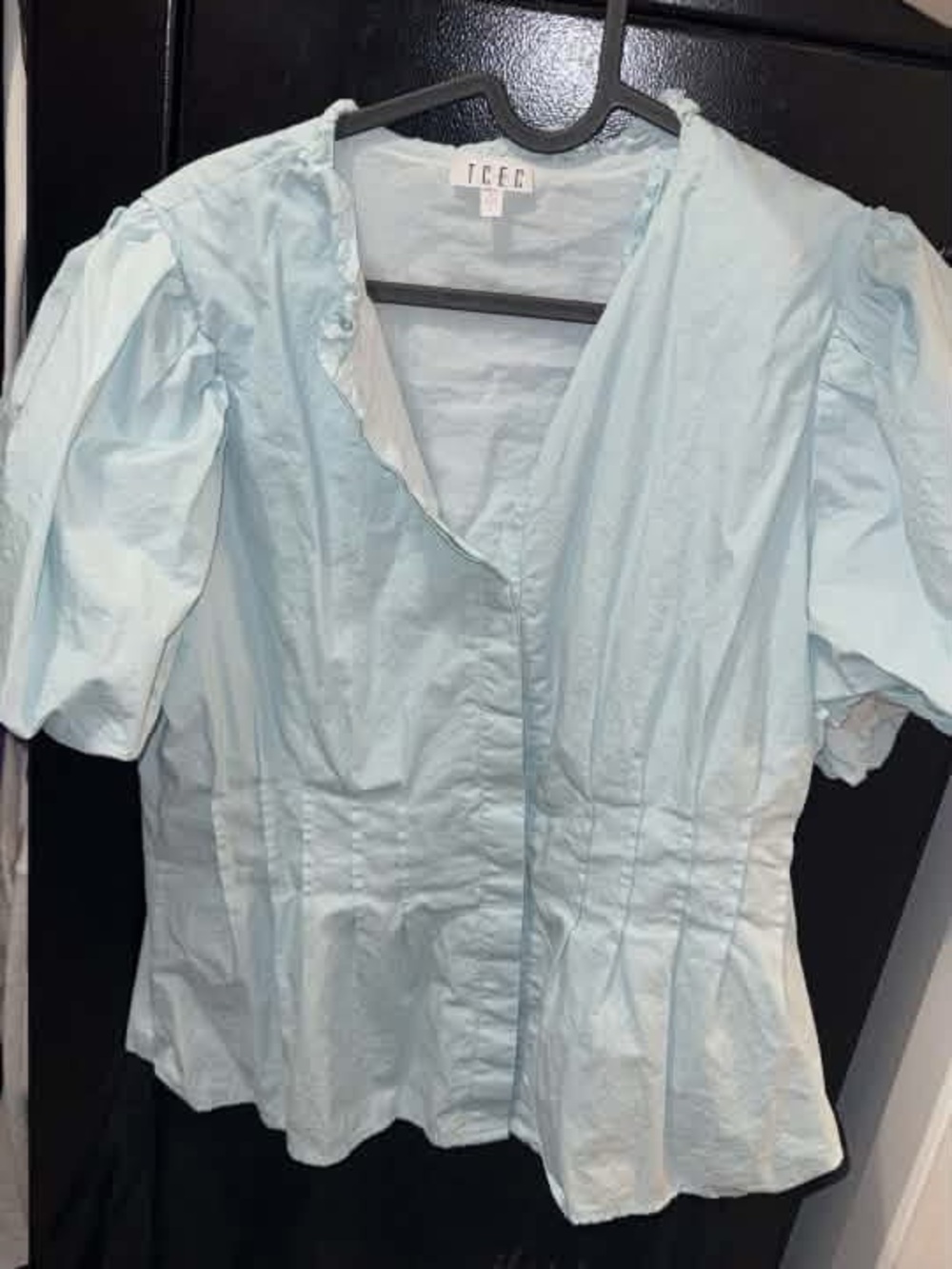 TCEC Light Blue Peplum Blouse with Puff Sleeves